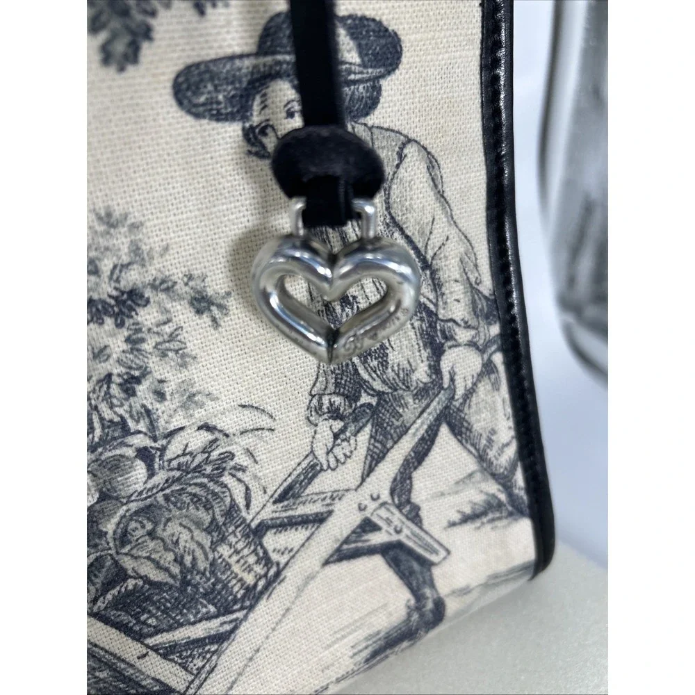 Brighton Martine Purse Black Croc Embossed Leather Canvas Blue Toile Shoulder